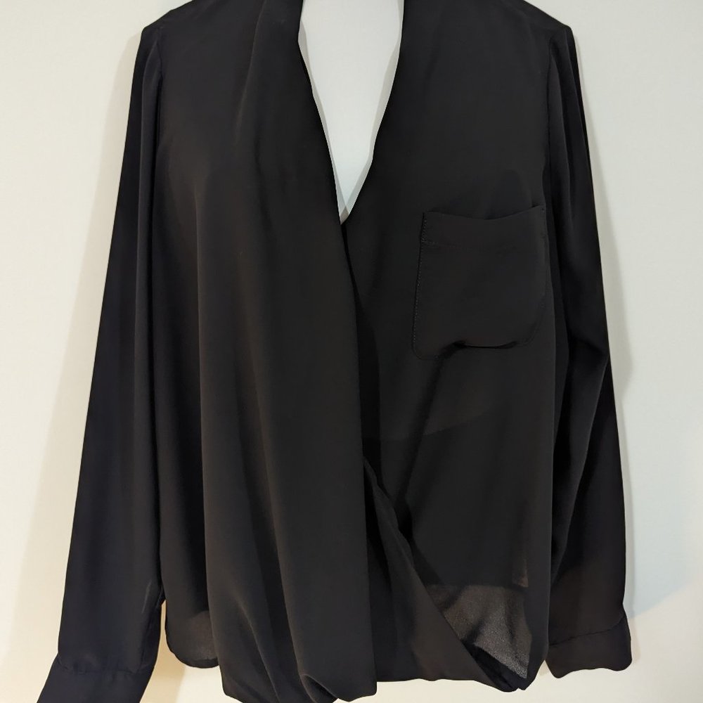 Top Shop Black Wrapover Blouse with Collar s: 12/L